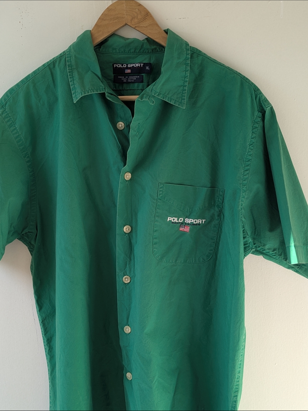 Vintage Polo Sport Ralph Lauren Green Short-Sleeve Button-Up Shirt Size XL